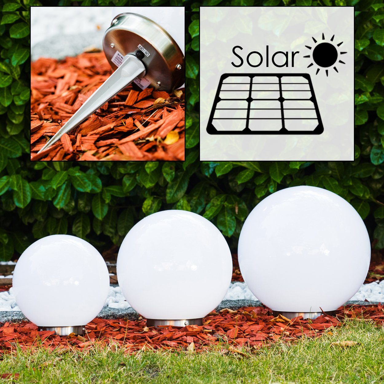 hofstein Kugelleuchte Solar Kugelleuchte 20cm Terrasse Wege Sonne Licht  Veranda Garten Lampe