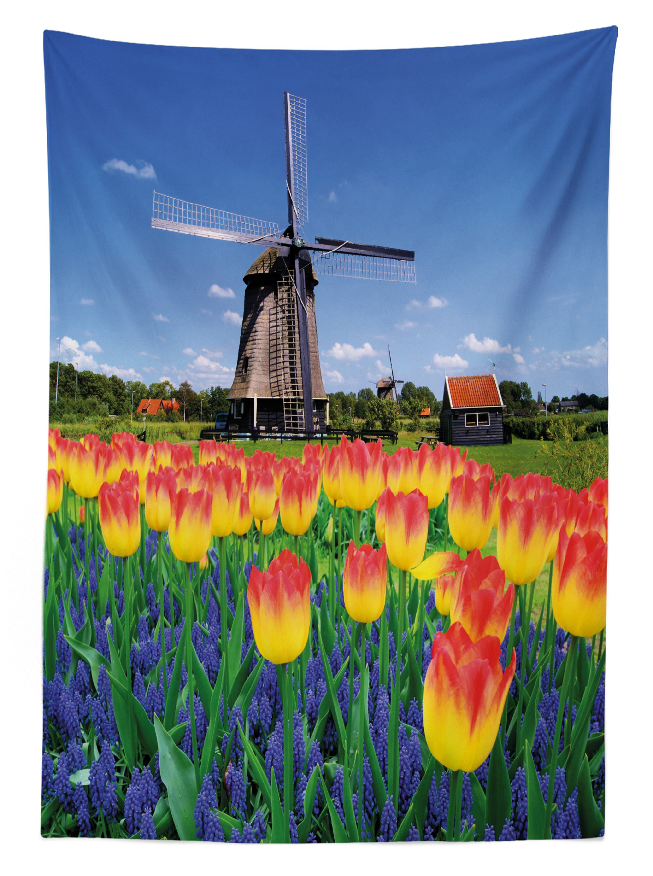 Bereich Für den Blooming Windmill Blume Tischdecke Farben, Waschbar Tulip Klare geeignet Außen Abakuhaus Farbfest