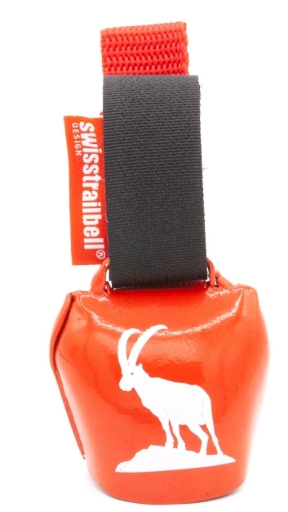 swisstrailbell Fahrradklingel DEEP RED Edition: König der Alpen, Steinbock, rotes Band, Trailbell