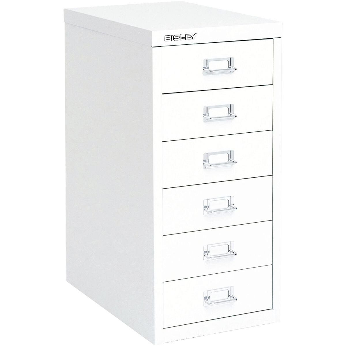 Bisley Beistellschrank MultiDrawer Schrank aus Stahl, 6 Schubladen, ohne Sockel, A4 weiß