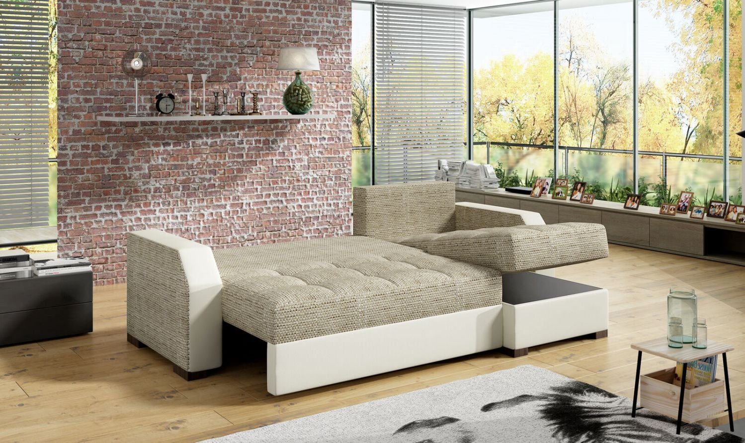 JVmoebel Ecksofa Schlafsofa Sofa Polster Wohnzimmer Ecksofa Funktions Couch Textil, Mit Bettfunktion