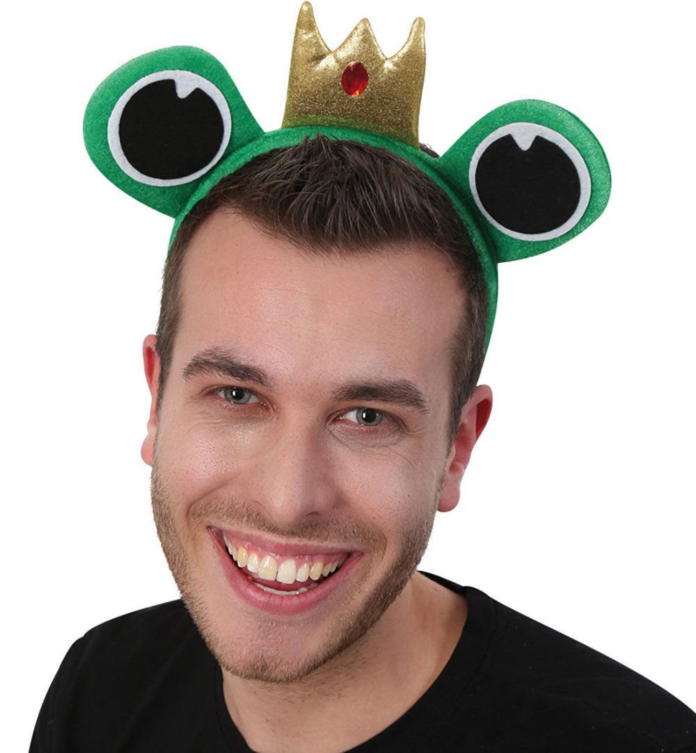 Fries Haarreif Haarreifen Frosch mit Froschaugen Krone Froschkönig Haarreif Karneval, Mit Augen und Krone