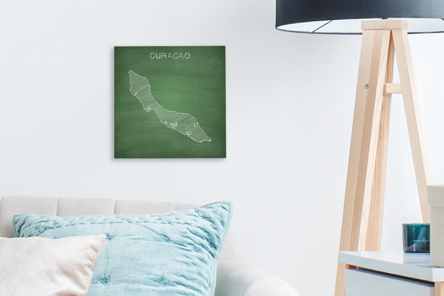 Schlafzimmer Bilder St), Kreidetafel, (1 Leinwandbild Illustration auf für OneMillionCanvasses® einer Leinwand Curaçao grünen Wohnzimmer Eine von
