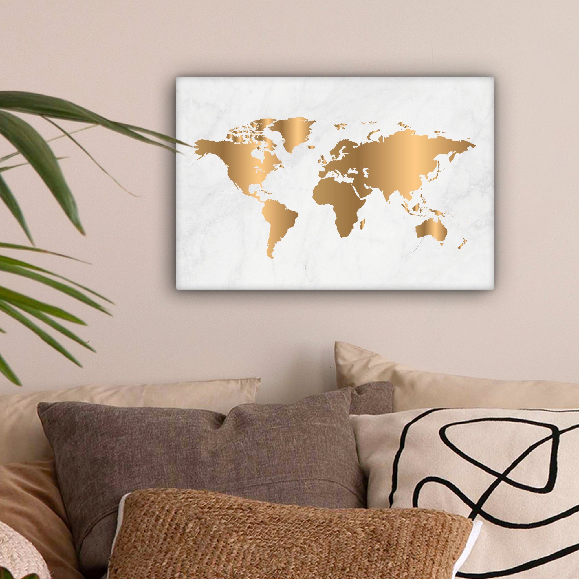 OneMillionCanvasses® Leinwandbild Weltkarte - Gold - Marmoroptik - Luxus - günstig online kaufen