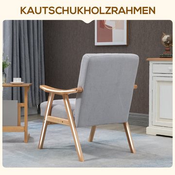 HOMCOM Relaxsessel Samtoptik, Massivholz; 68 cm x 74 cm x 82 cm, Natur + Grau (Set, 1-St., 1 Ohrensessel), BxTxH: 68x74x82 cm