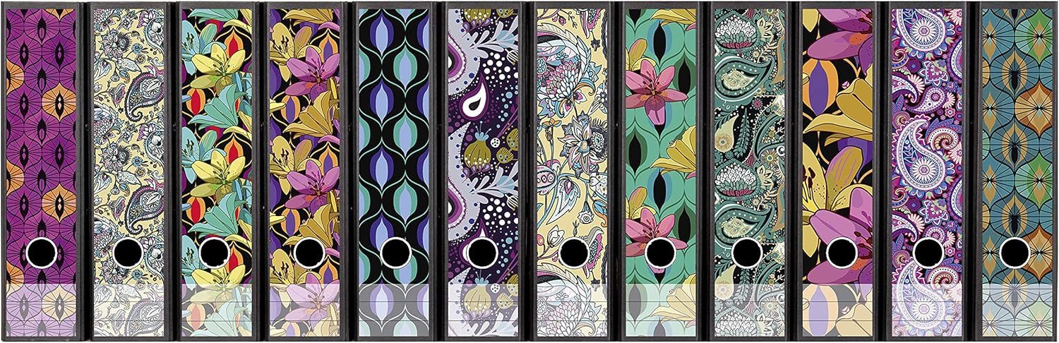 codiarts.® Aktenordner Ordnerrücken Sticker für 12 breite Ordner - Motiv: Vintage Stilmix, zum Beschriften