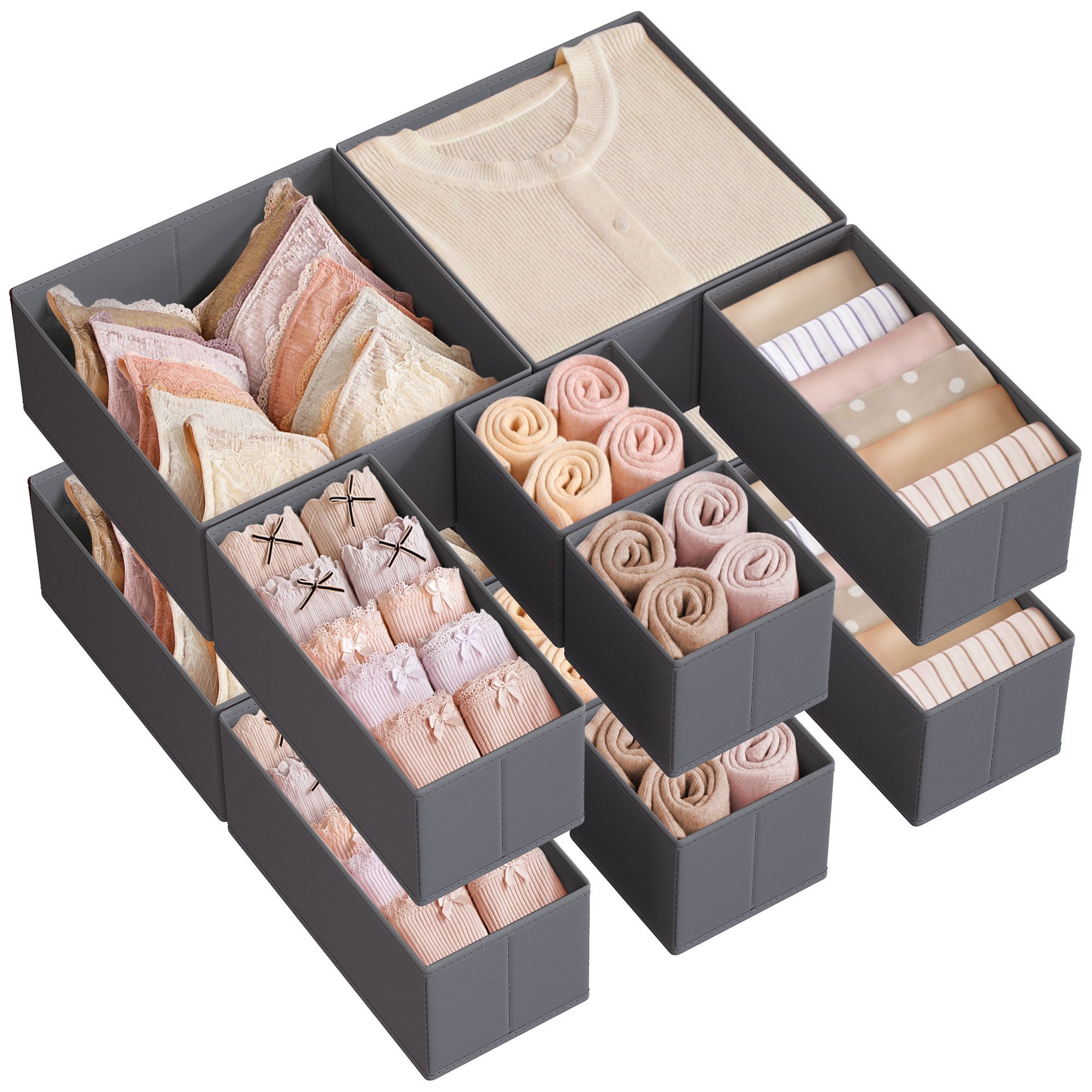 SONGMICS Aufbewahrungsbox aus Stoff, faltbare Box, für Socken, Unterwäsche, Schubladen-Organizer 12er Set