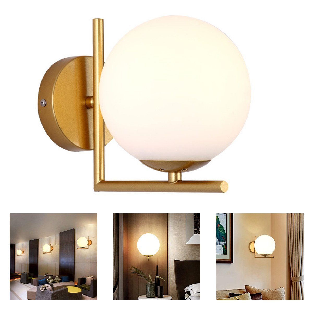 Welikera Wandleuchte Wandlampe für Nachttisch,Wohnzimmer,Treppen,E27-Lichtquelle, Ø15x20cm Gold