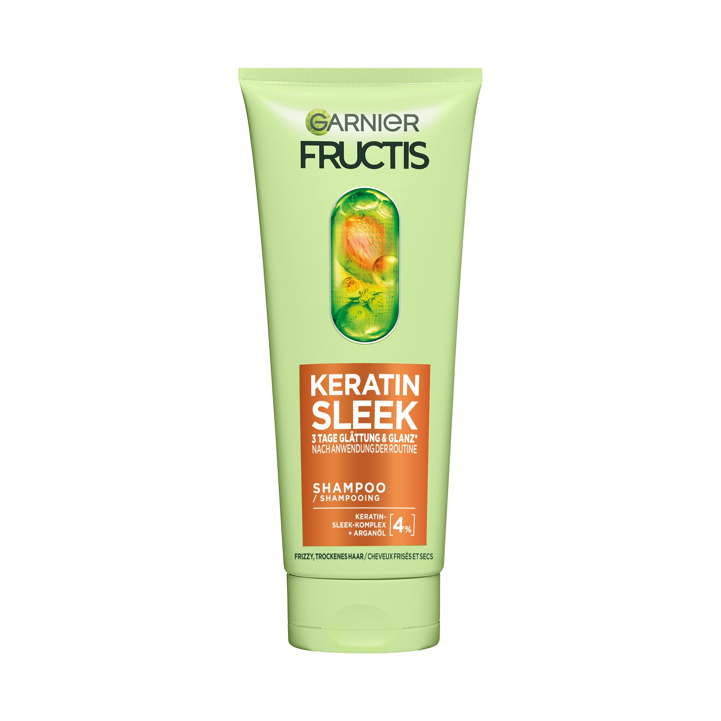 GARNIER Haarshampoo GARNIER FRUCTIS KERATIN SLEEK SHAMPOO, 6er Pack, für trockenes, zu Frizz neigendes Haar, glättet Haarfaser, vegan.