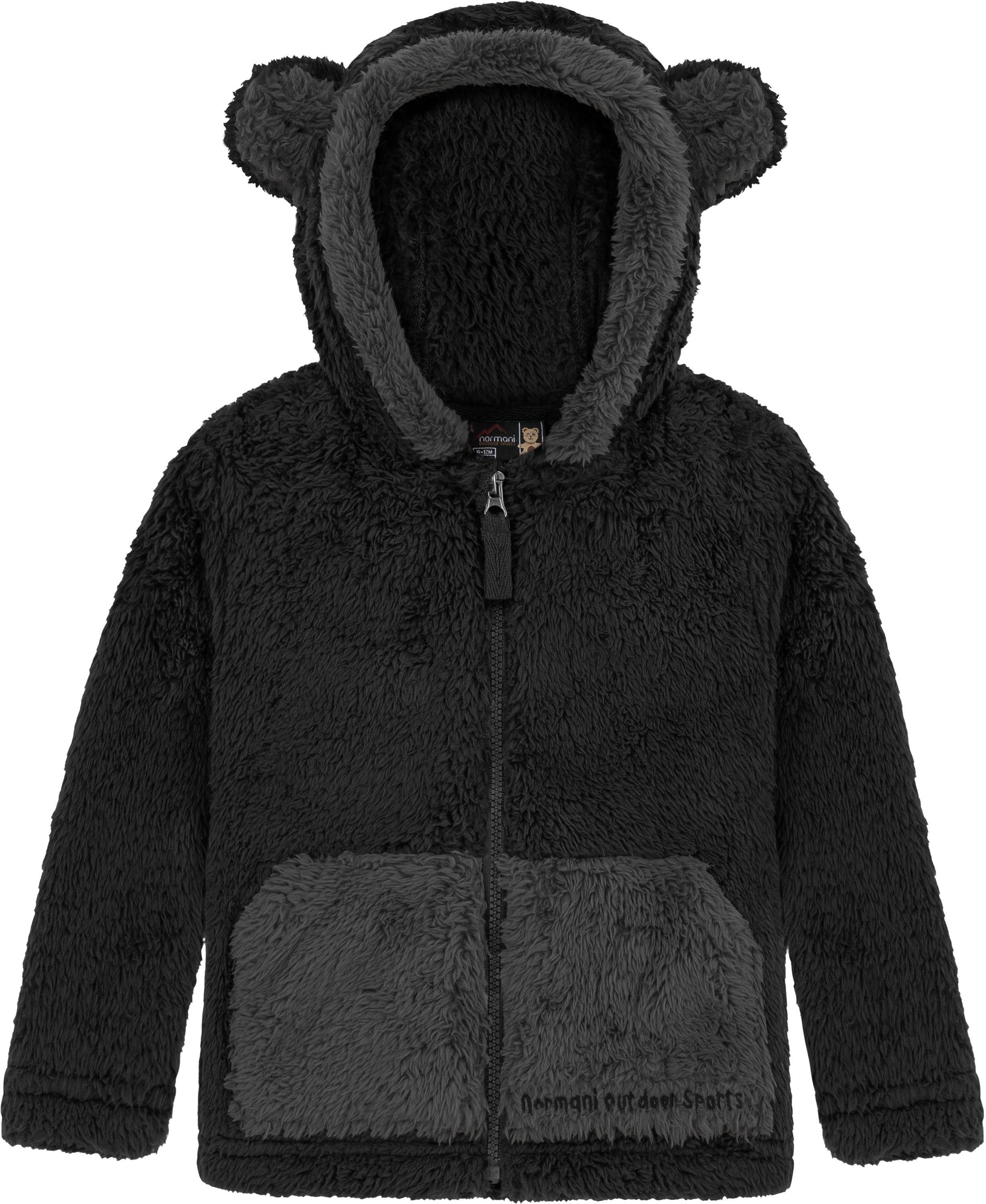 normani Fleecejacke Kinder Teddy Jacke Barvas Winterjacke Übergangsjacke Sherpajacke mit Kapuze und Ohrem
