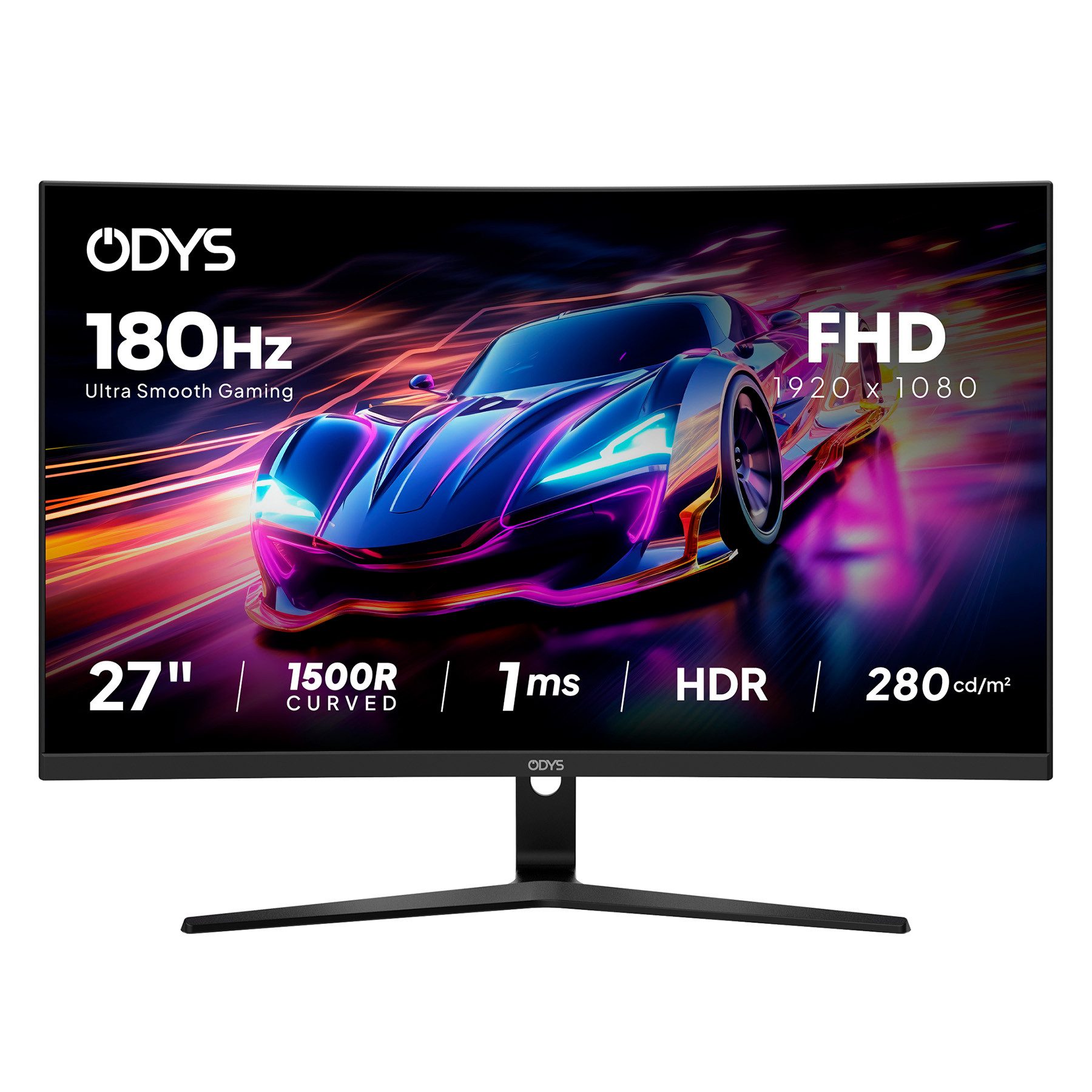 Odys XP27-F-180 LED-Monitor (69 cm/27 ", 1920 x 1080 px, Full HD, 1 ms Reaktionszeit, 180 Hz, LED, 27" Curved Gaming Monitor,180 Hz, 1ms, HDR, 122 % sRGB)