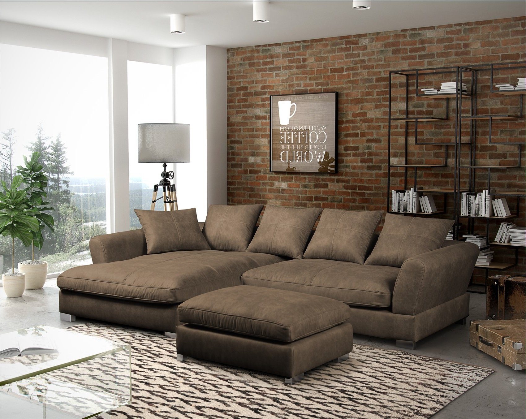 Fun Möbel Ecksofa Couchgarnitur inkl. Hocker TIZIAN Preston Cappuccino Ottomane, N/A 1 Teile