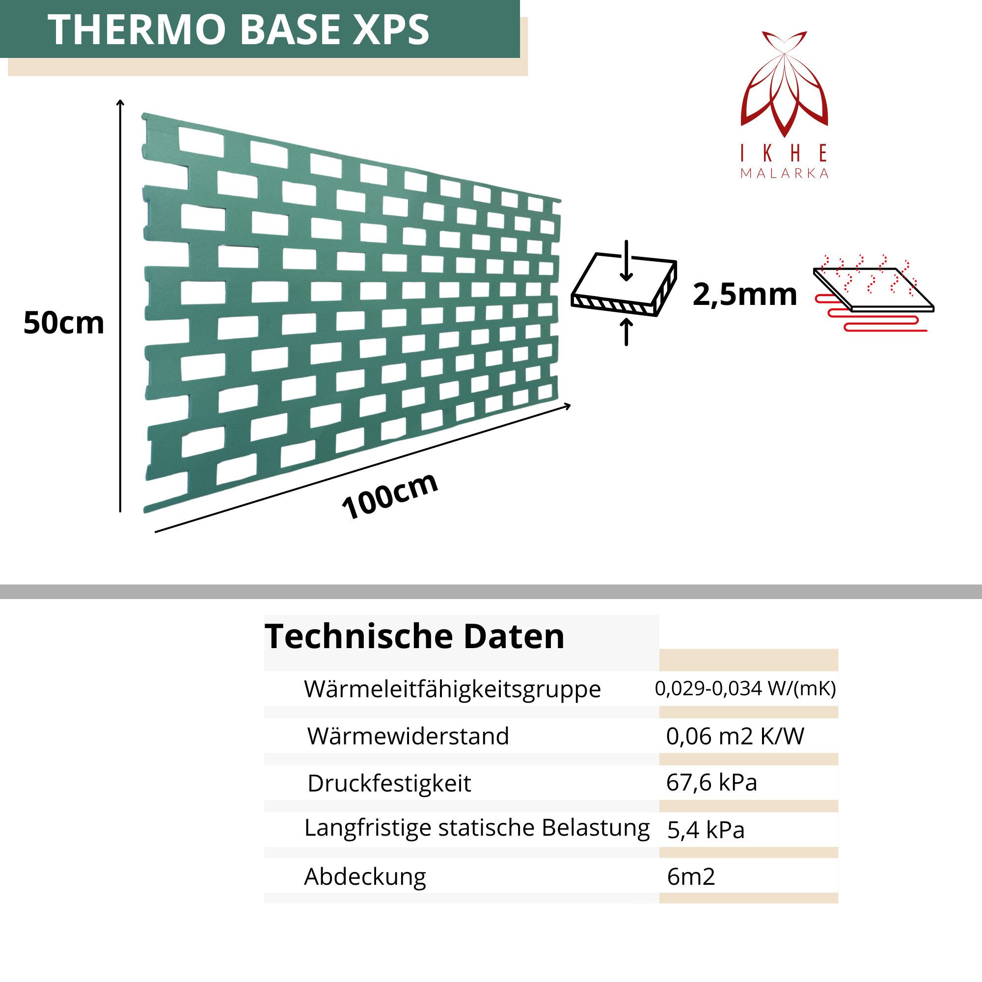IKHEMalarka Dämmunterlage 2,5mm Dämmung Unterlage für Fußbodenheizung Fußbodenunterlage, (100x50cm = 0,5m², 1-St), Laminatböden Schalldämmung Warmdämmung Trittschalldämmung