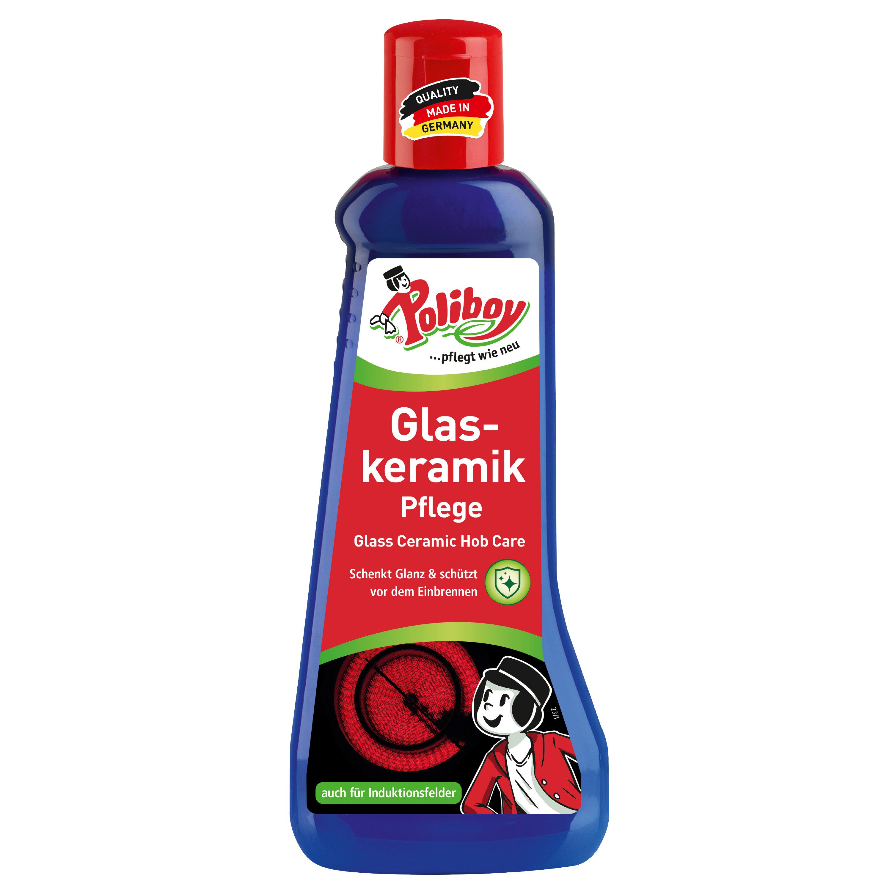 poliboy Glaskeramik Pflege - 200 ml Glaskeramikreiniger (Reinigung und Pflege für Glaskeramik-Kochfelder - Made in Germany)