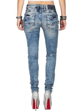 Cipo & Baxx Slim-fit-Jeans Damen Hose BA-WD381 Biker Style mit Rautenmuster