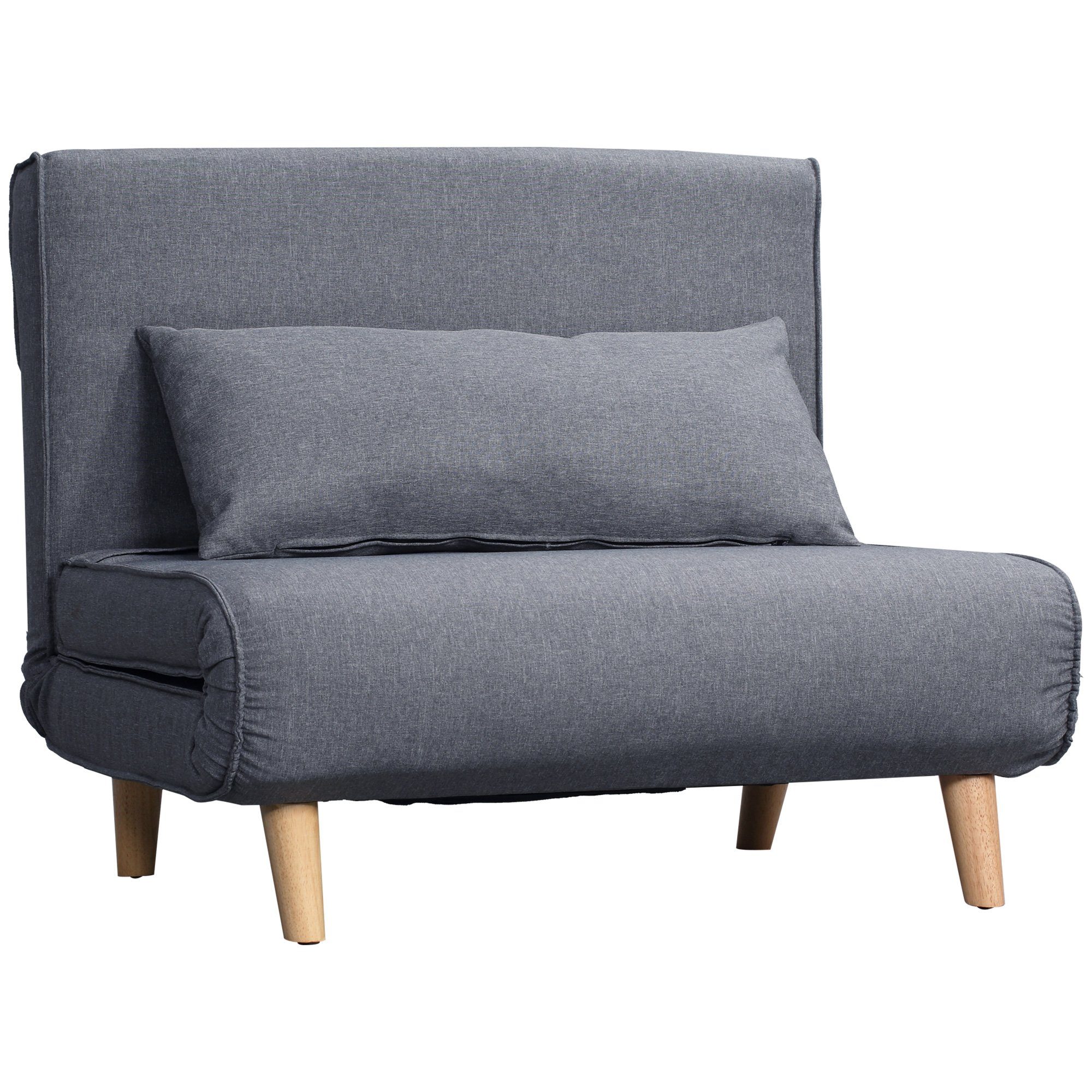 Liege, 1 Grau, x Tannenholz, Grau Rückenlehne (2-Sitzer mit Sessel | Grau 94 80 1-St., | Einzelschlafsofa), cm x x Bettfunktion Leinenimitat Grau 78 HOMCOM Sofa,