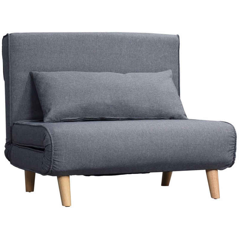 HOMCOM Sessel Rückenlehne Liege, Leinenimitat Tannenholz, Grau, 94 x 78 x 80 cm (2-Sitzer Sofa, 1-St., 1 x Einzelschlafsofa), mit Bettfunktion