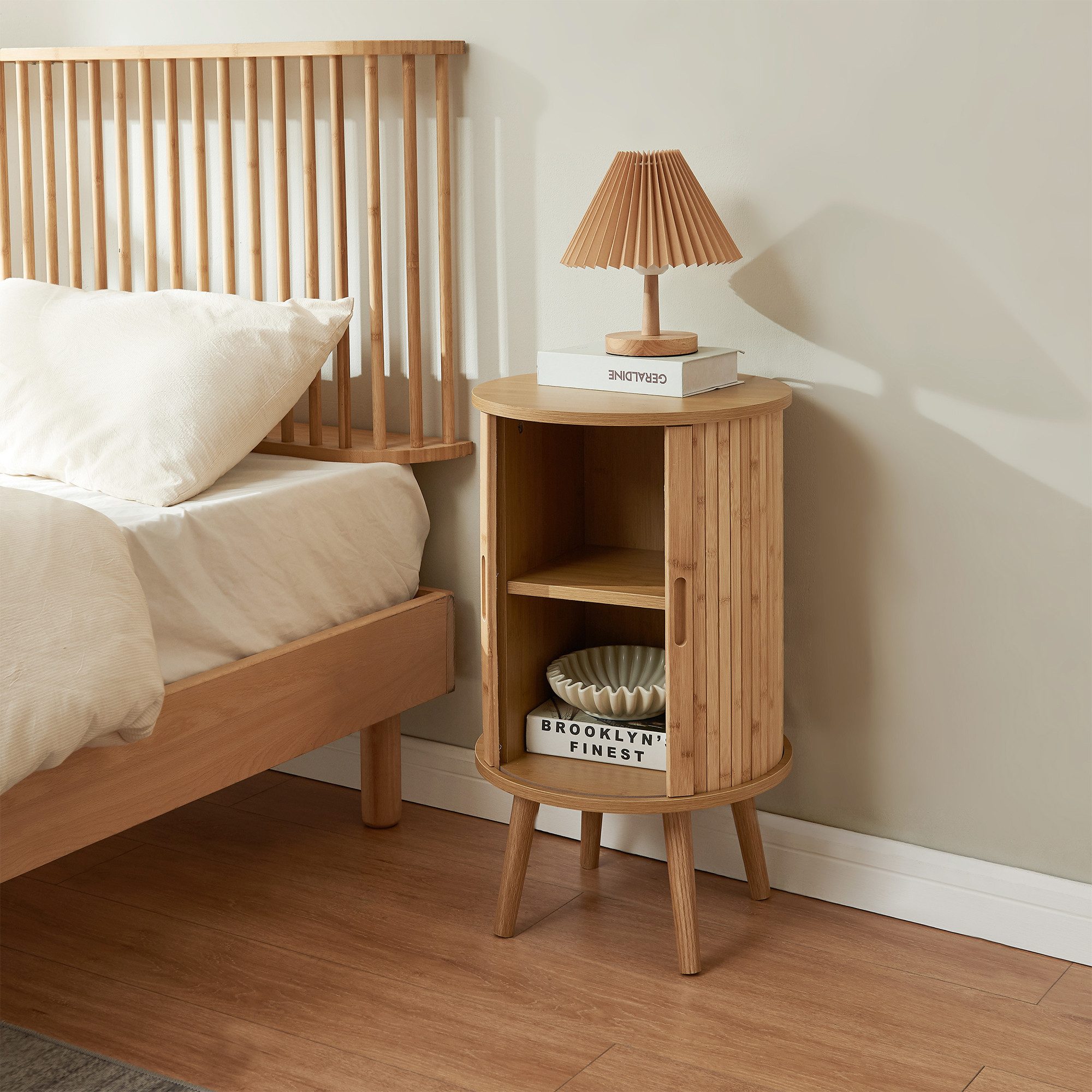 en.casa Nachttisch, »Nordkapp« mit 2 Türen 65 x 40 cm Bambus