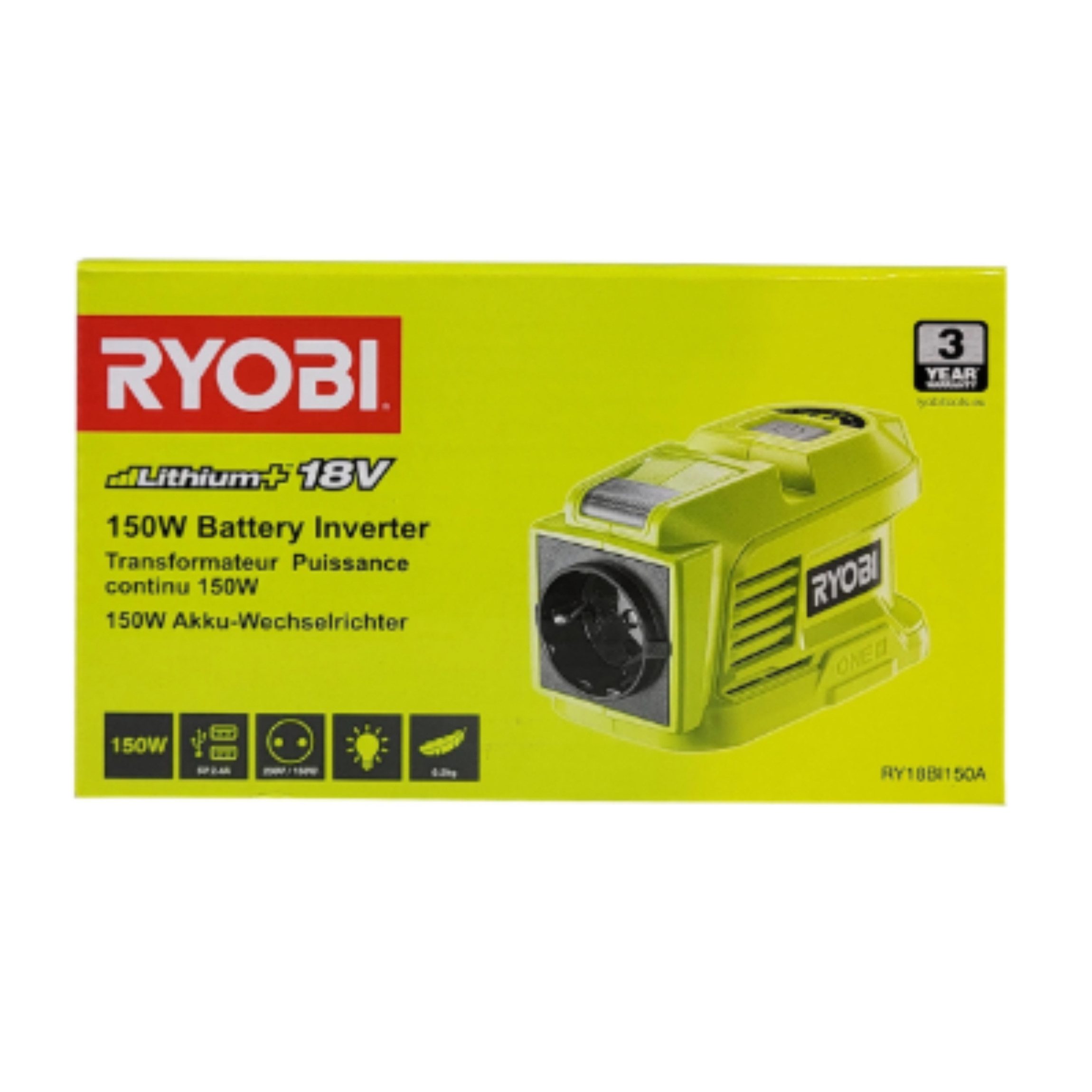 RYOBI Montagewerkzeug Ryobi RY18BI150A-0 – 18 V ONE+ Akku-Wechselrichter 150 W (ohne Akku), (1-tlg)