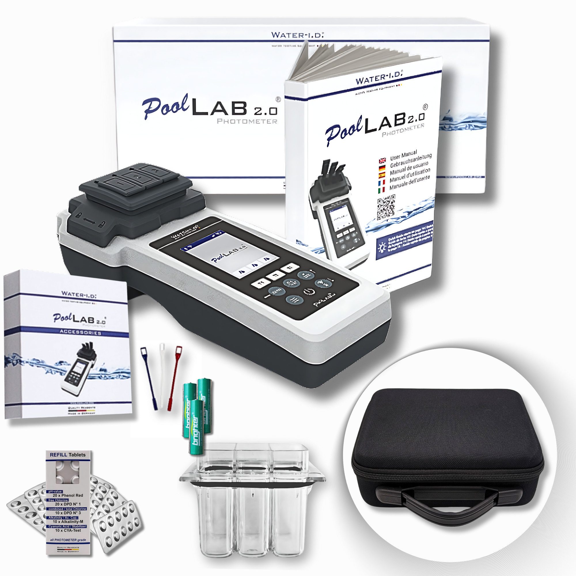 WATER-I.D. Pool-Wassertest PoolLab 2.0 mit Koffer - Special Edition für MediMuc, 24 Messparameter
