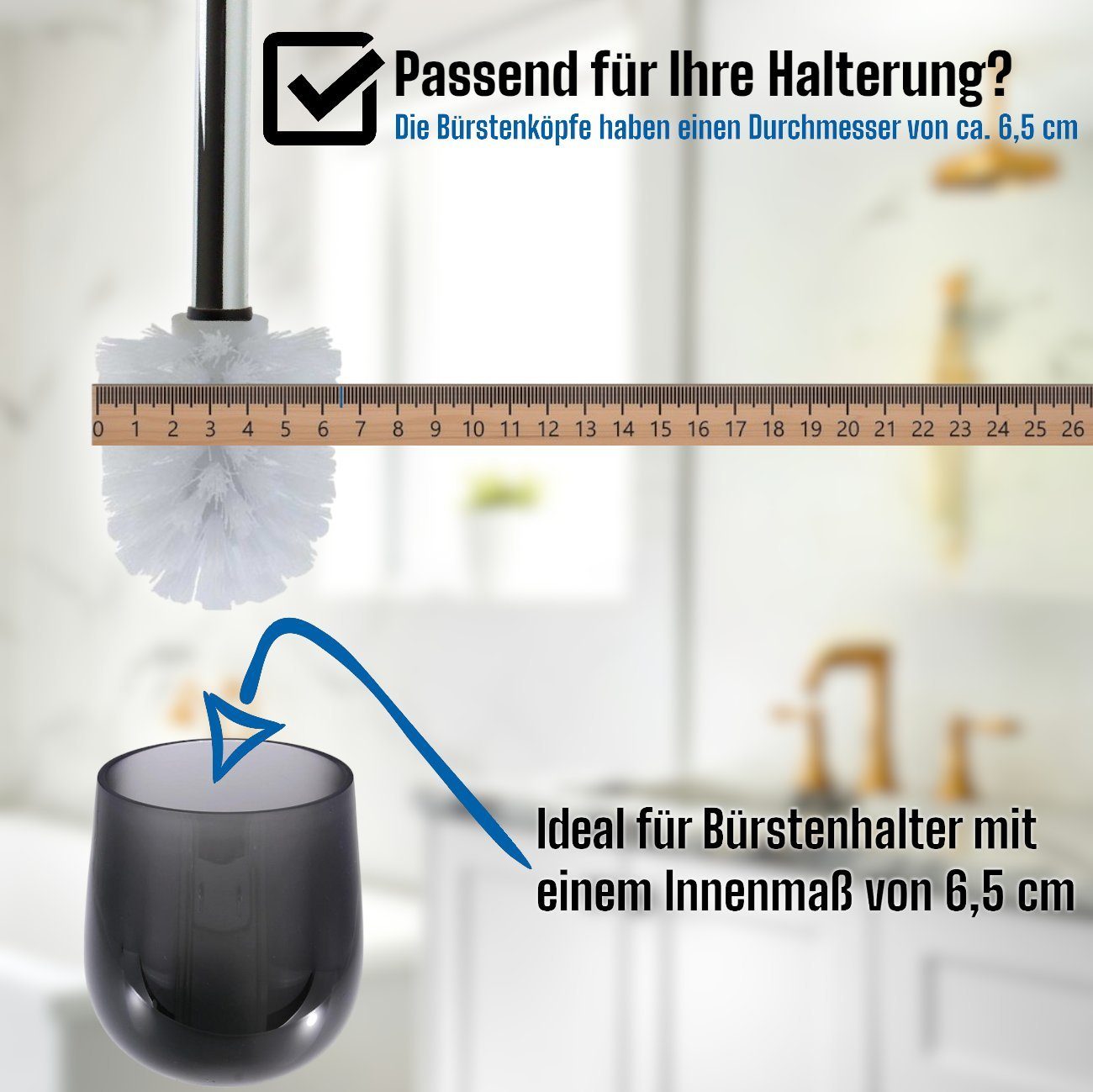 Thumbnail - Daloual WC-Reinigungsbürste Ersatzbürstenköpfe Ø 6,5 cm inklusive Edelstahlgriff, Badezimmer, Gäste-WC, (Vorteils-Set, 1...