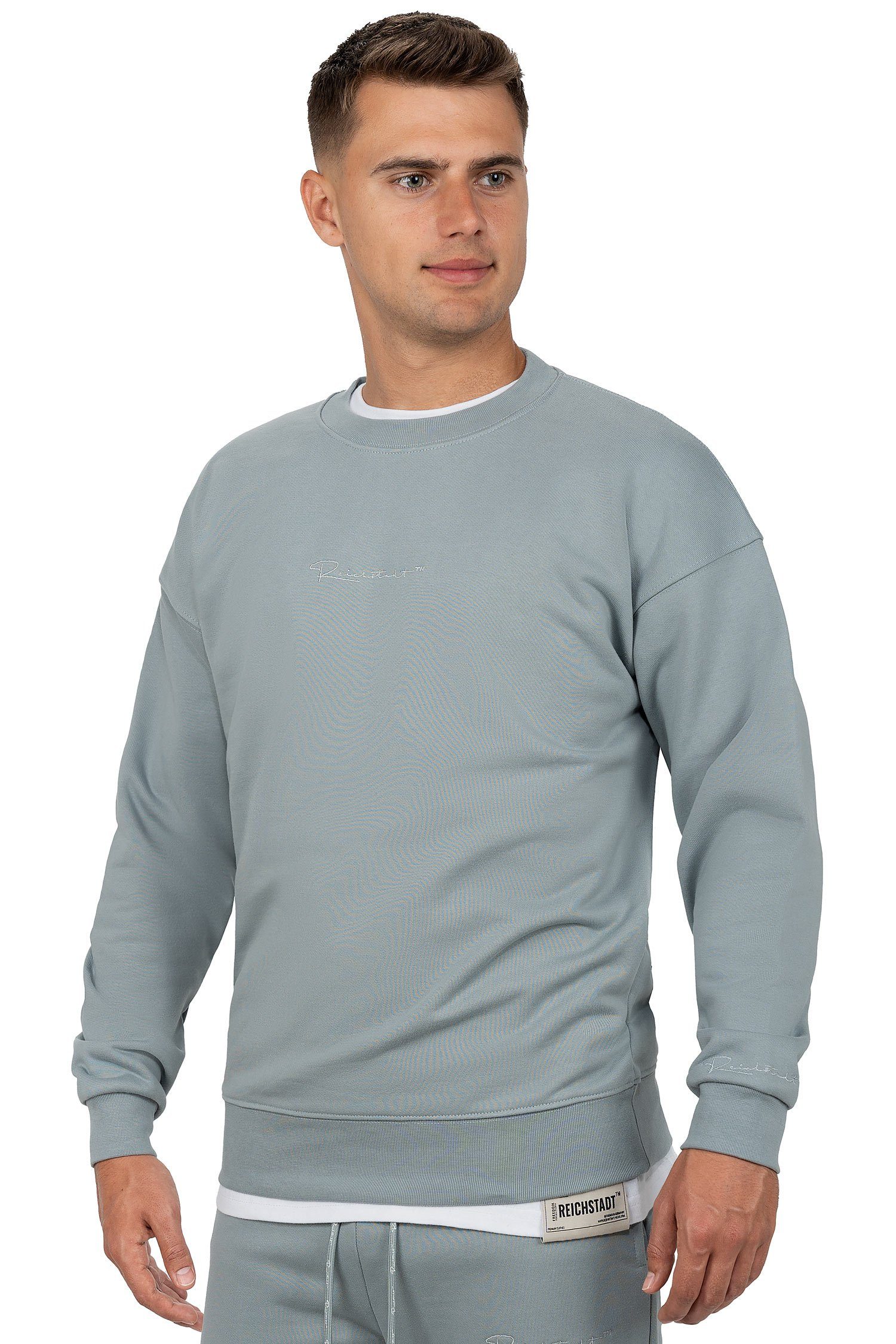 Reichstadt Sweatshirt Casual 23RS037 mit Pullover Basic (1-tlg) Eleganten Grau Details