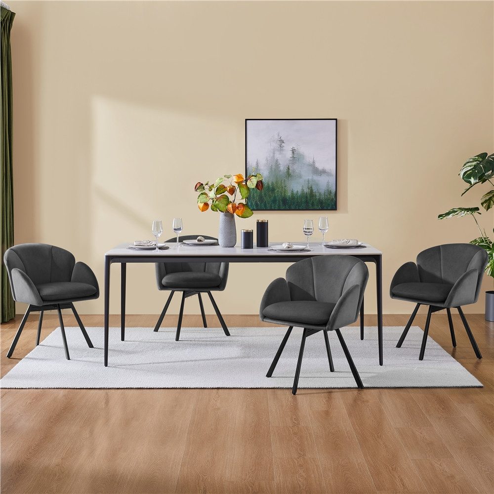 Yaheetech Esszimmerstuhl Polsterstuhl mit Schwenkbarem Sitz (4 St), 4er Loungesessel Schminkstuhl in Blütenblattform Metallbeinen – Bild 3 von 5