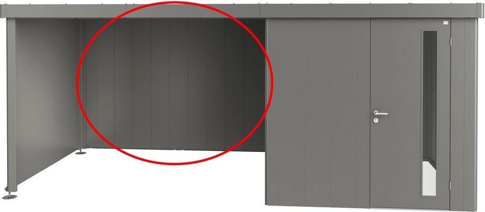 Design: Wandoberflächen und in cm, Lichtband der BxH:299x200 Gerätehaus-Rückwand, Seitendach Biohort Tür 2A-4D, Neo von Modernes elegantes Glatte für