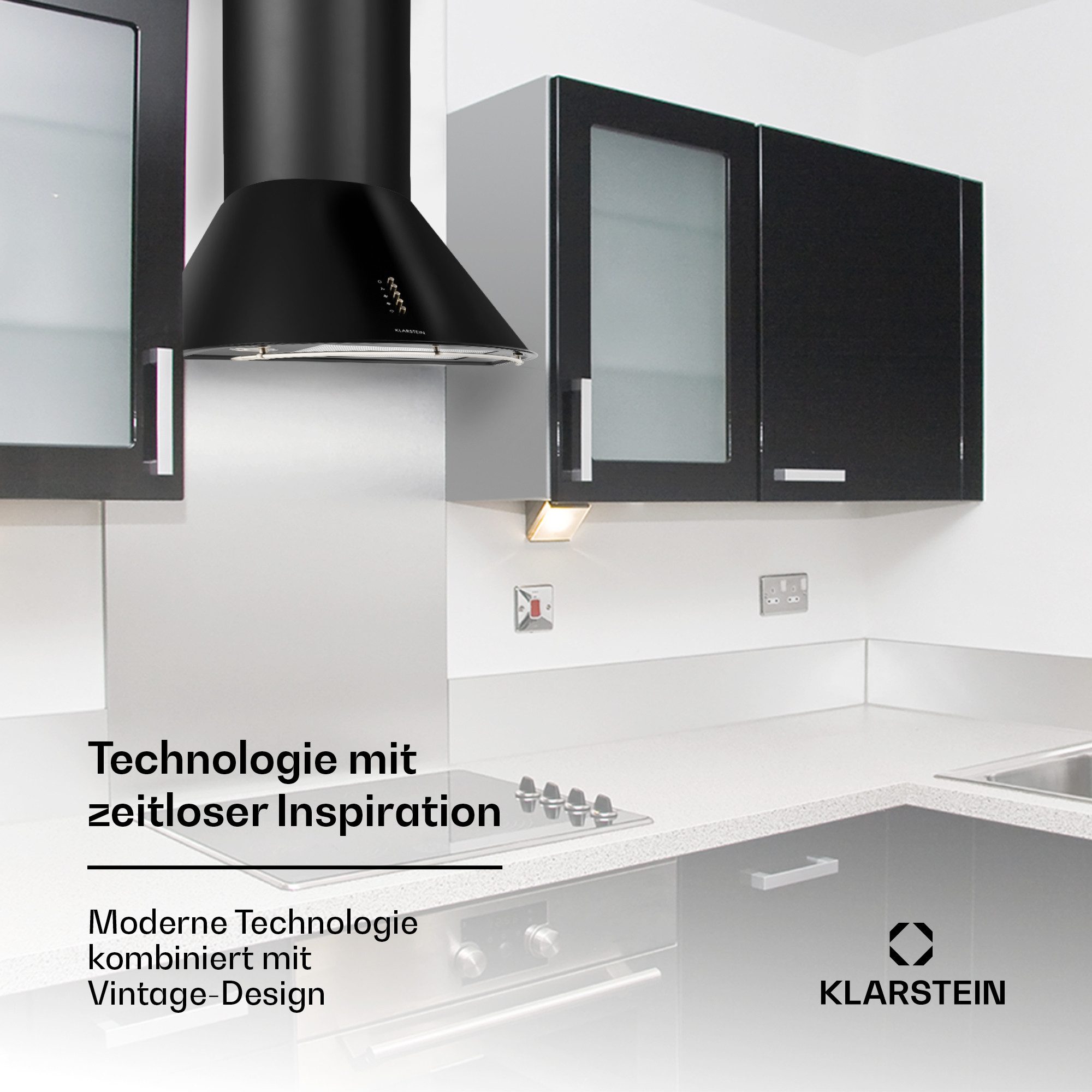 Klarstein Deckenhaube Noir Retro-Dunstabzugshaube 60cm 490 m³/h LED-Leuchten – Bild 3 von 5