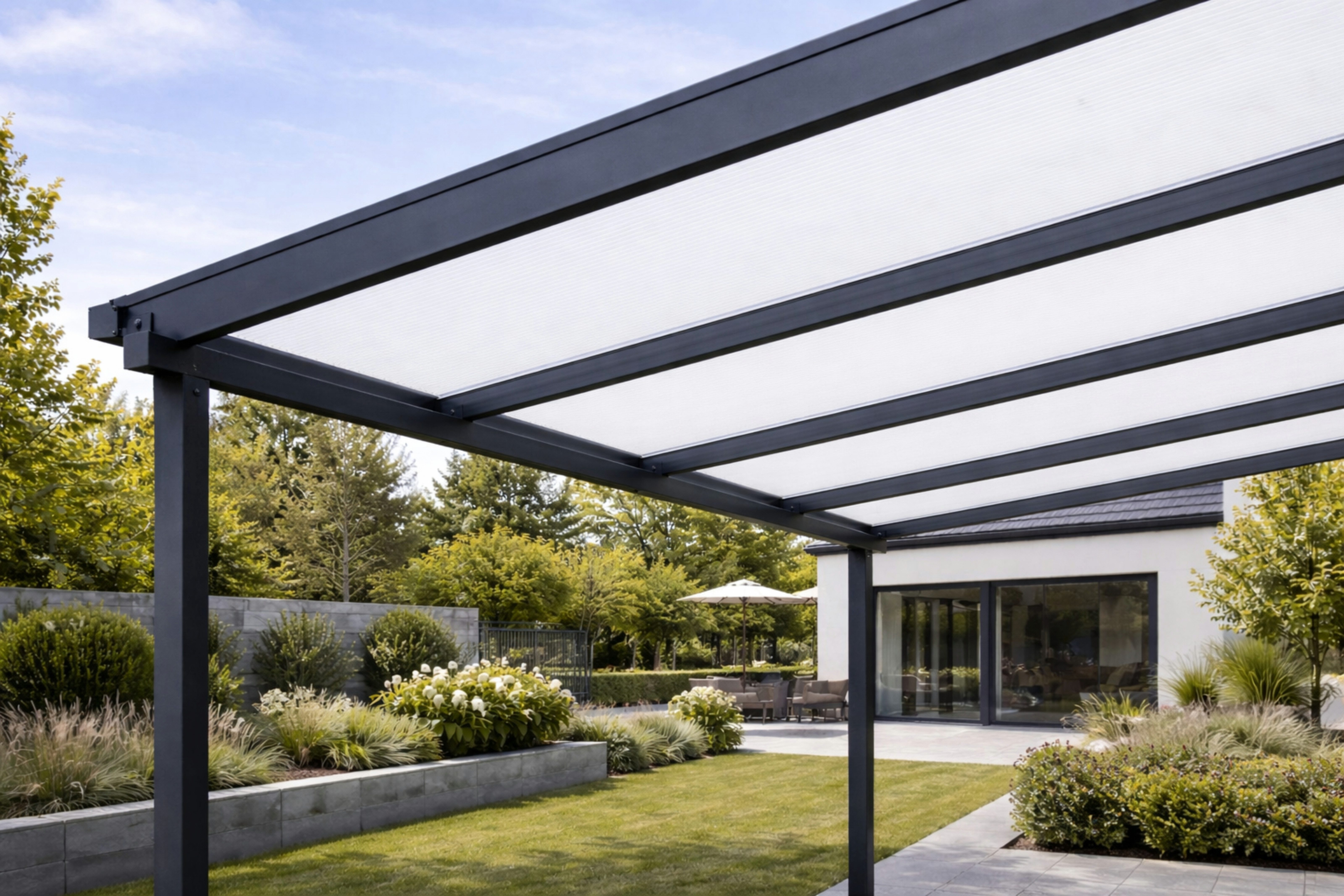 DREKU Terrassendach Aluminium 7016FS anthrazit, Stegplatten opal, BxT: 500x300 cm, (Bausatz), Bausatz zur Selbstmontage