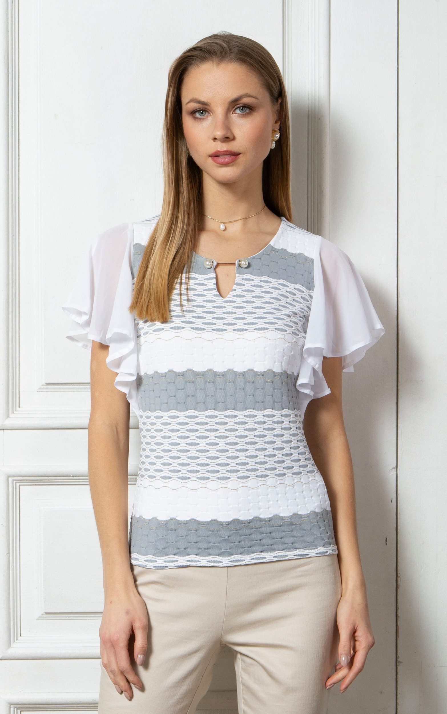Passioni T-Shirt mit Flügelärmeln und Perlendetails günstig online kaufen