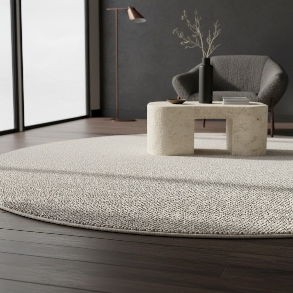 KADIMA DESIGN Teppich CIMA Wohnzimmer Schlafzimmer Waschbar Wohnzimmerteppich Esszimmer, Rund, Höhe: 7 mm, Creme, 200x200 cm, Webteppich Strapazierfähig Robust Waschbar