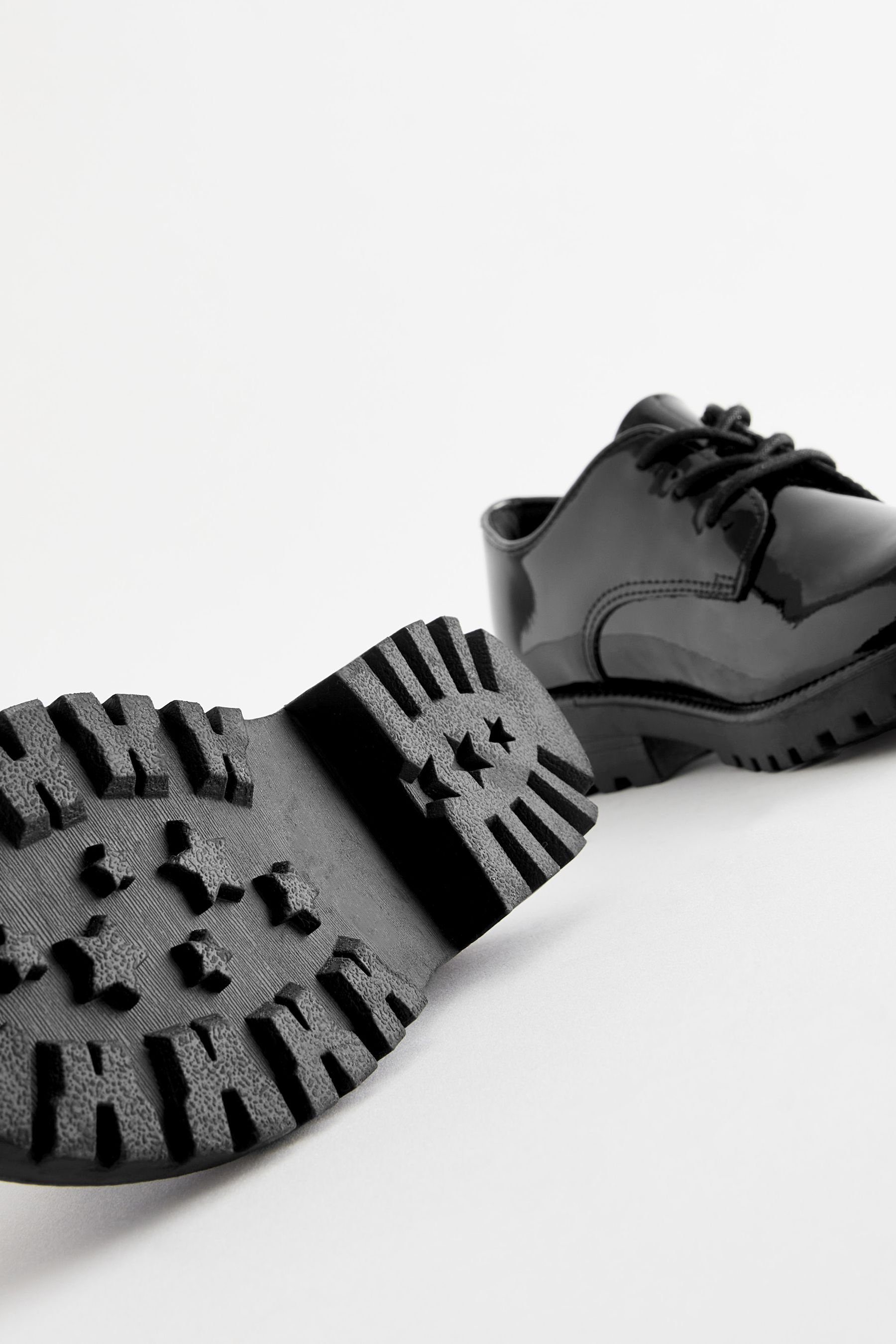 Black weite Schnürschuh Patent Passform (1-tlg) zum Next Leder-Loafer Schnüren,