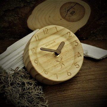 Holzwerk Tischuhr AUGSBURG runde designer retro Tisch Uhr aus Holz in braun