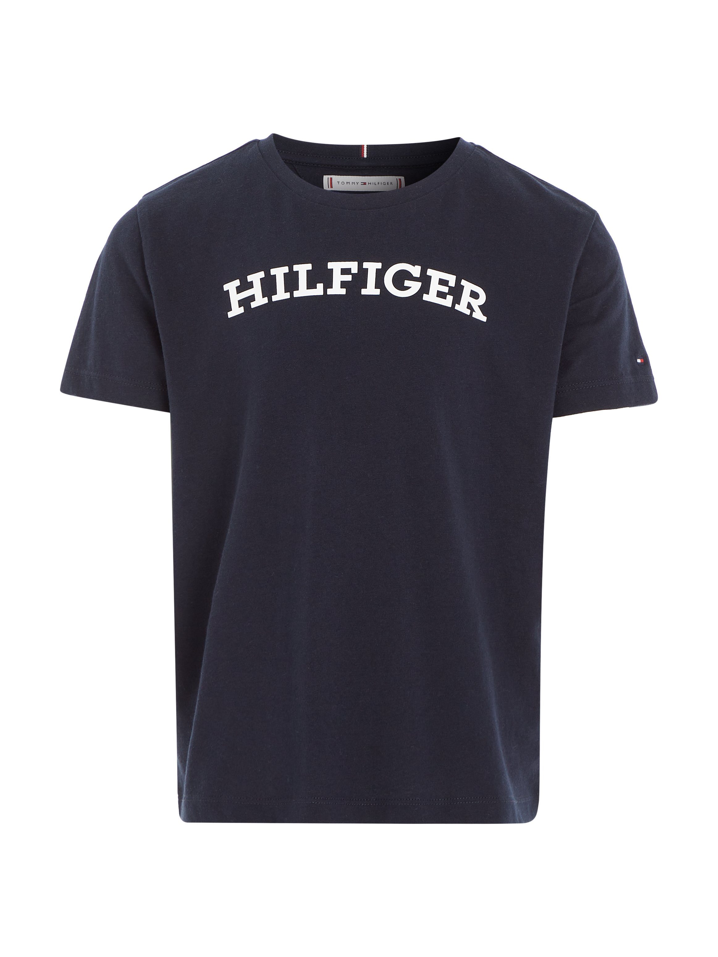 Tommy Hilfiger T-Shirt MONOTYPE TEE Hilfiger-Logoschriftzug modischem dunkelblau S/S Brust auf der mit