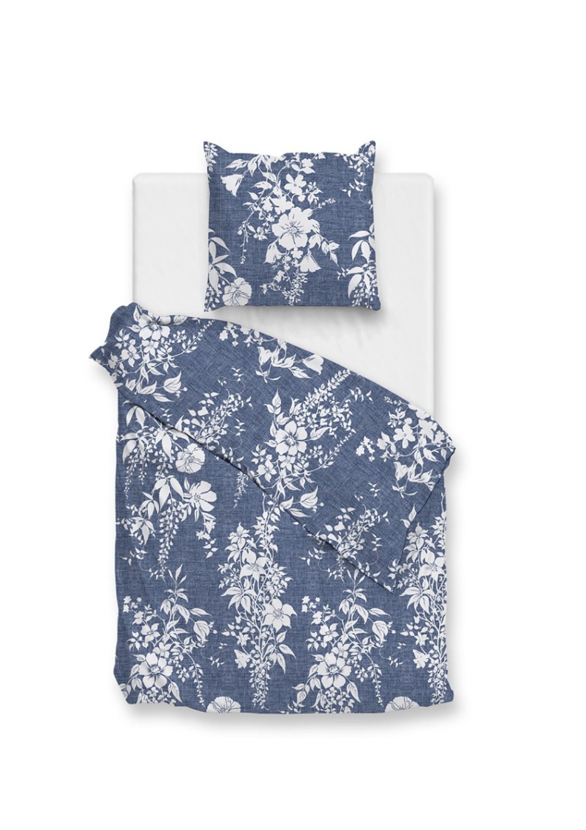 ZO HOME Bettwäsche Zohome Cotton Bettwäsche 135x200 Ibisco di Lino Urban Blue Blumen, Baumwolle, 2 teilig, für den Sommer und Winter