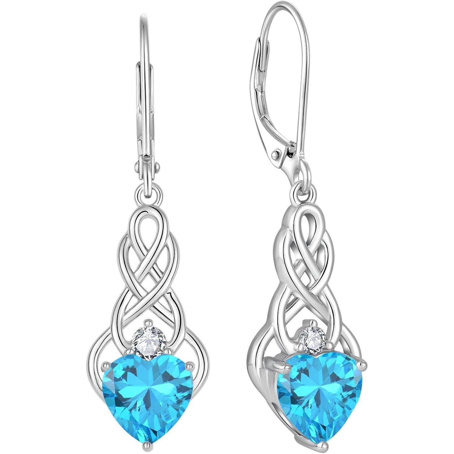 Paar Ohrhänger Unendlichkeit Keltischer Knoten Ohrringe 925 Sterling Silber Aquamarin
