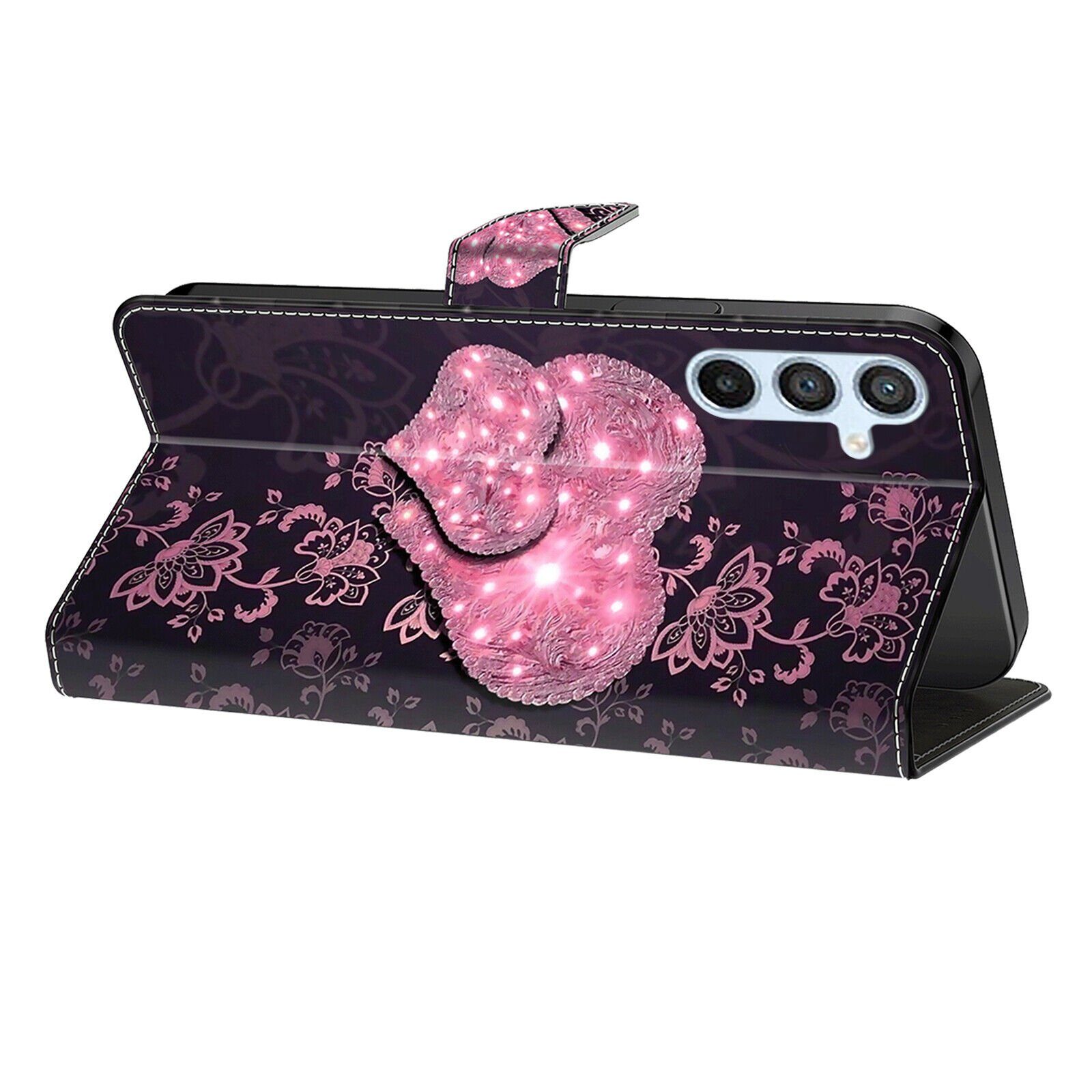 CLM-Tech Handytasche für Samsung Galaxy A16 / A17 5G Hülle aus Kunstleder Klapphülle (rosa Herzen, Handyhülle mit Standfunktion - Wallet Flip Case inklusive Kartenfächer), Cover mit Magnetverschluss