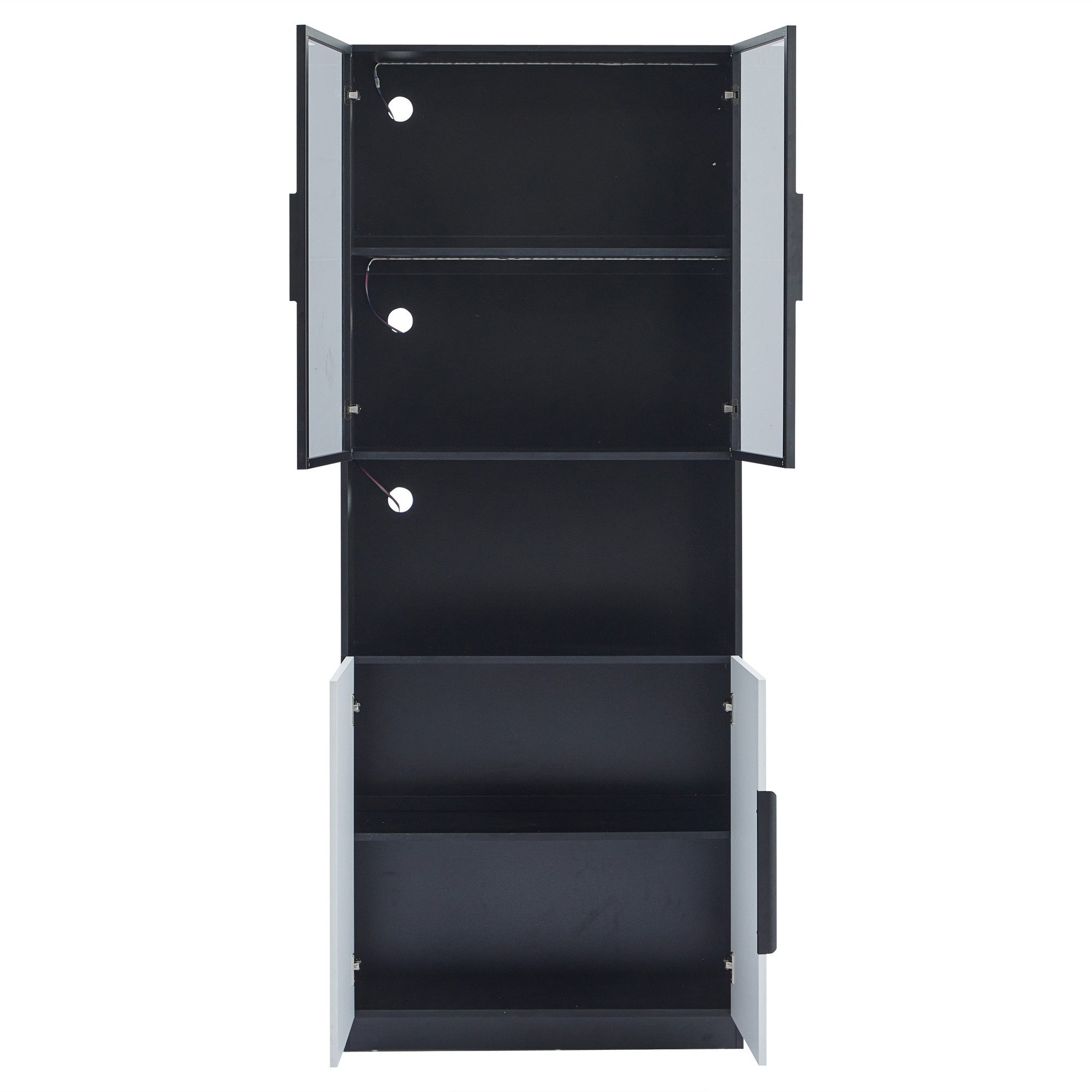 STILVORA Vitrine 2m Highboard Sideboard mit LED-leuchten und Glastüren,Beistellschrank (Bücherregal für Sammlerstücke, 1-St., 4 Türen(2 Glastüren) mit LED-Leuchten,Glastüren und Aluminiumrahmen für Dekoration