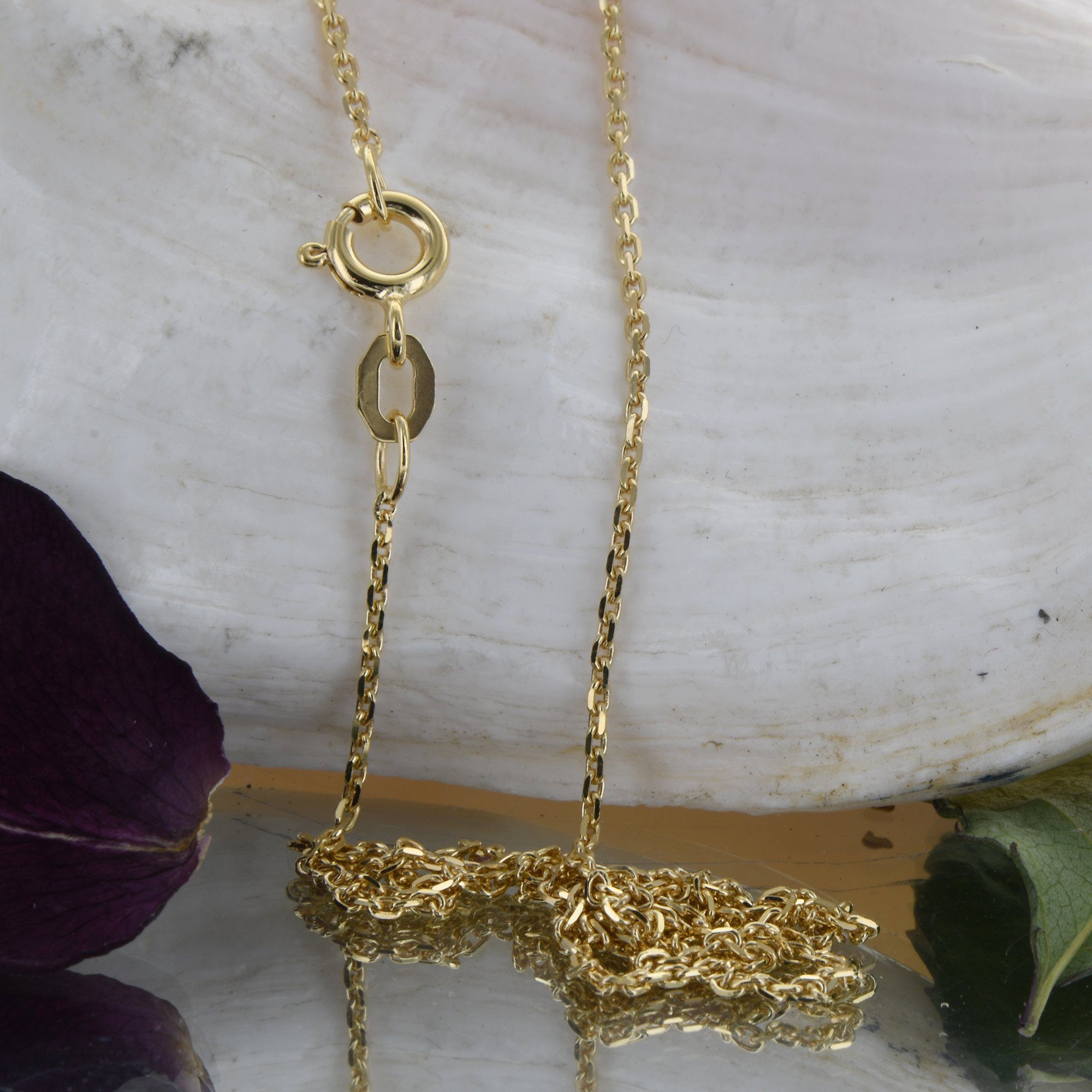 HOPLO Goldkette Ankerkette diamantiert Länge 38cm - Breite 1,2mm - 750-18 Karat Gold, Made in Germany