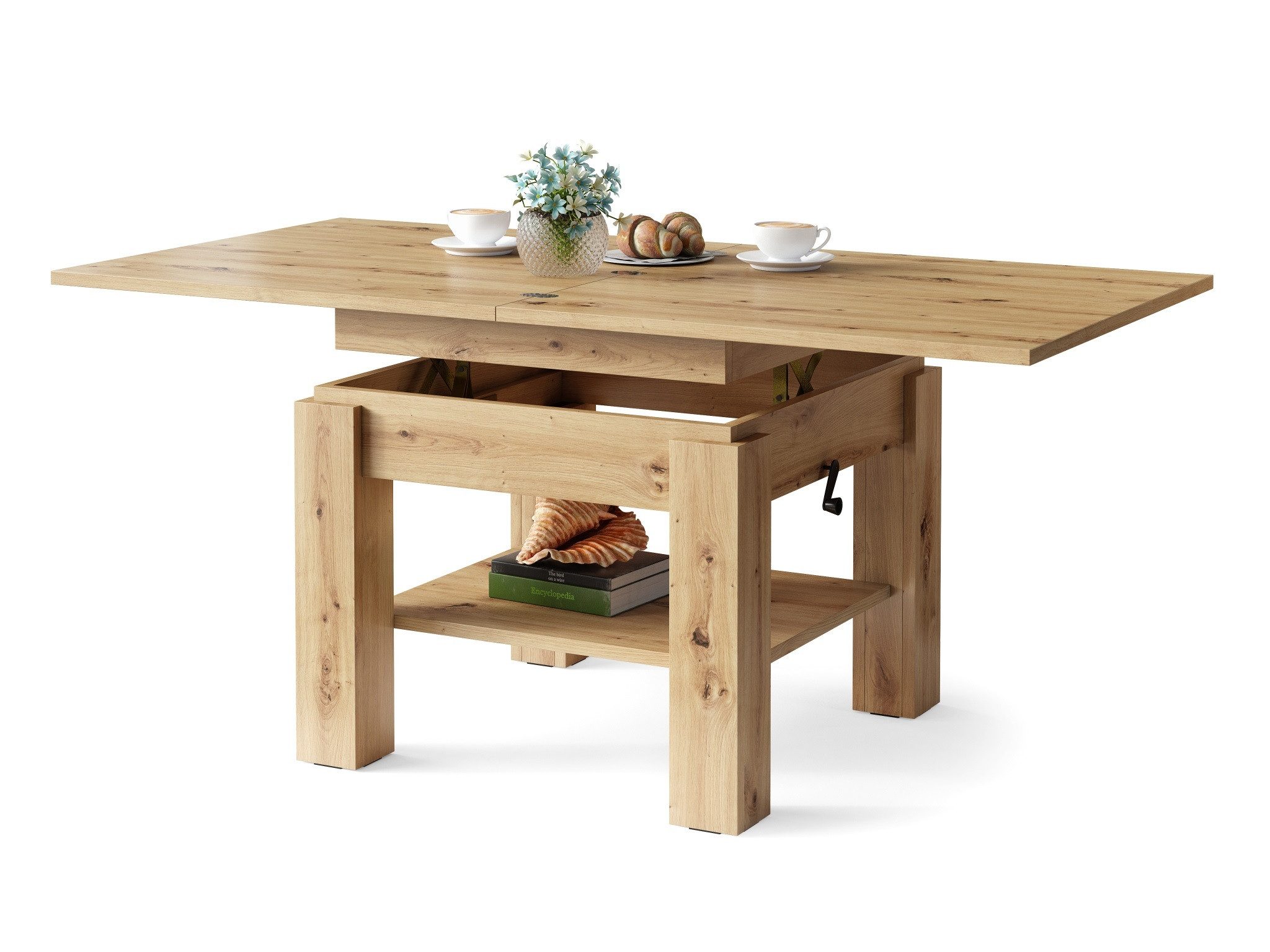 designimpex Couchtisch Design Couchtisch Cleo stufenlos höhenverstellbar aufklappbar Esstisch