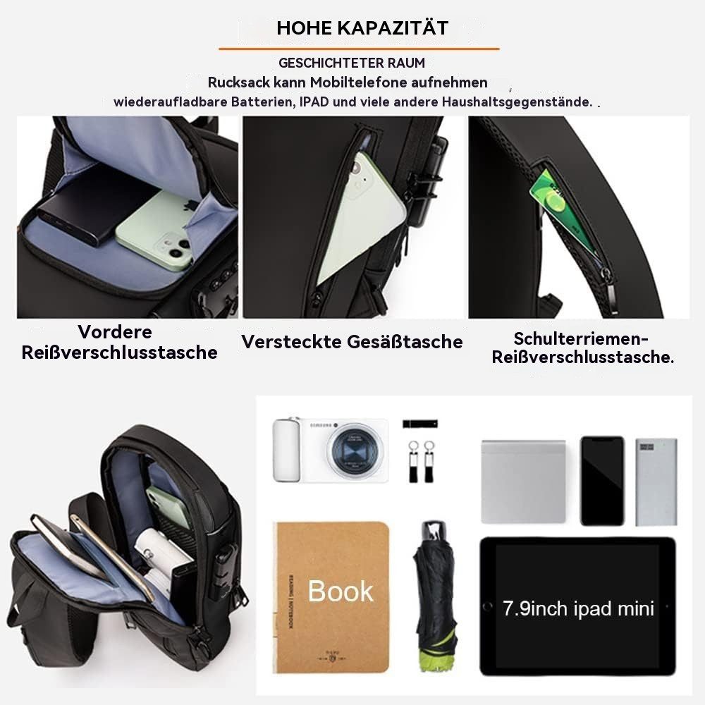 Blusmart Umhängetasche Wasserdichte Unisex-Brusttasche/Umhängetasche (Mit USB-Ladeanschluss und Diebstahlsicherung, Multifunktionstaschen + Seitentaschen), Vielseitige Tragemöglichkeiten