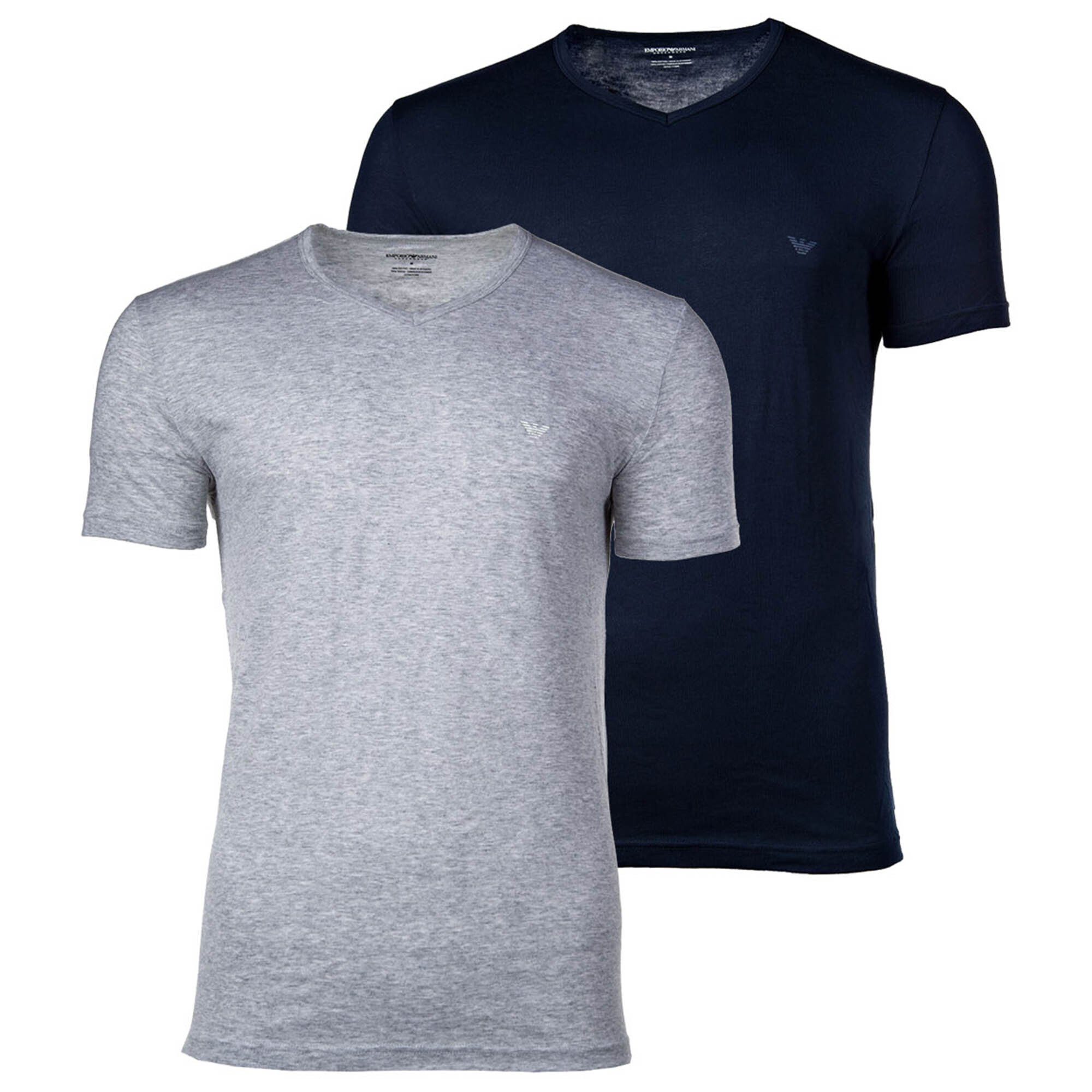 T-Shirt Emporio 2er Herren V-Ausschnitt T-Shirt Pack Armani Blau/Grau - V-Neck,