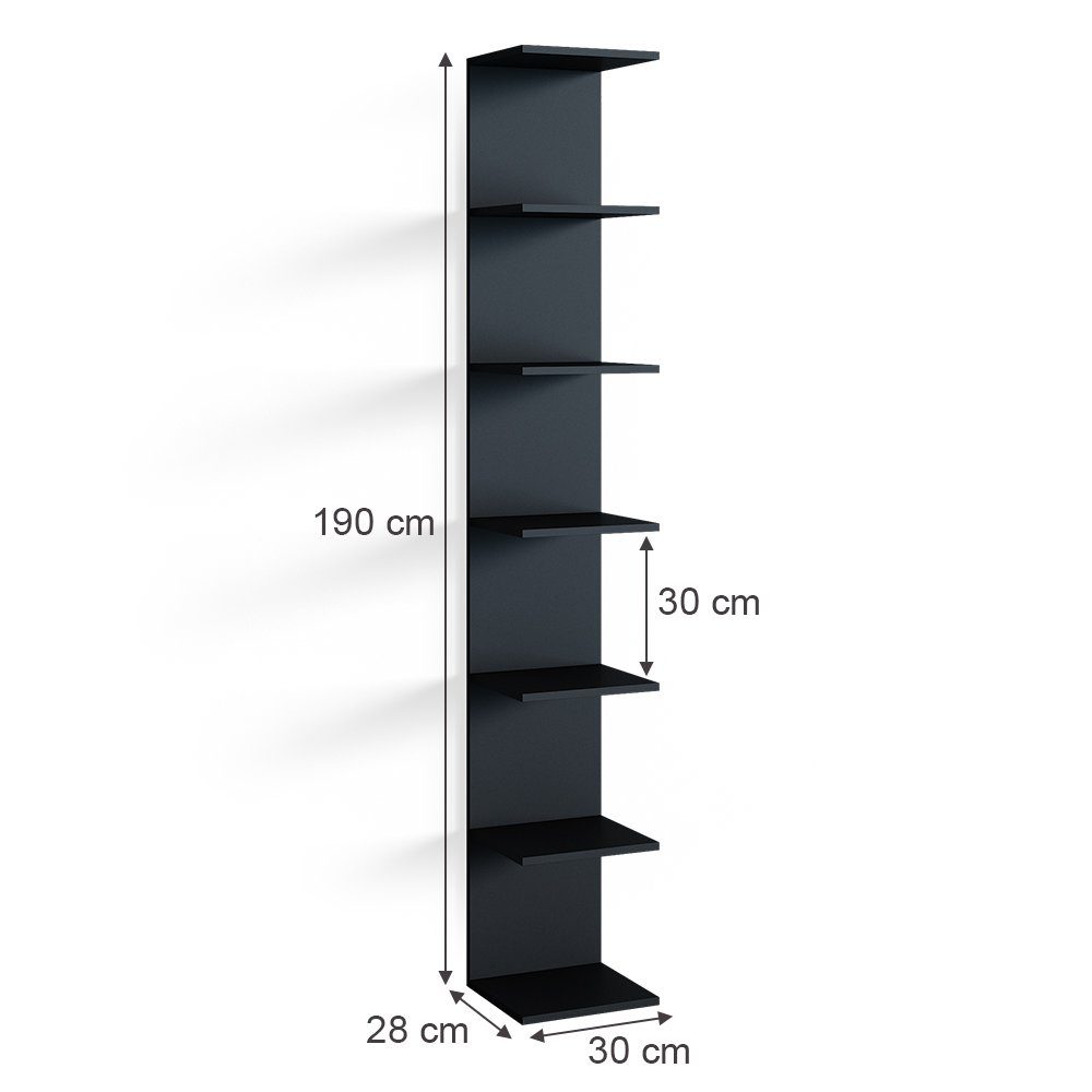Vicco Bücherregal Paolo, Schwarz, 30 x 190 cm, 1-tlg.