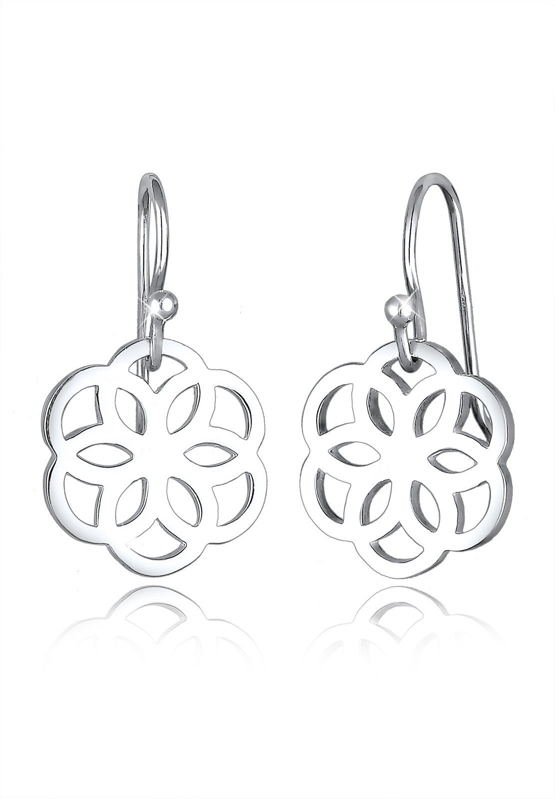 Elli Paar Ohrhänger Blume Ornament Cut-Out Flower of Life Silber