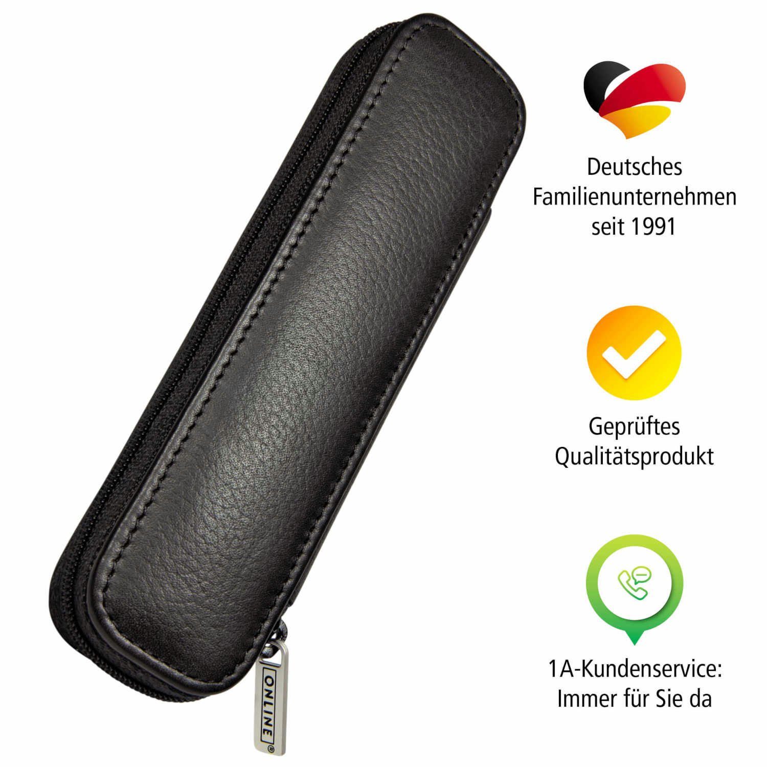 Online Pen Schreibgeräteetui Lederetui, (hochwertiges Stifte-Mäppchen Füller-Etui), schwarz Echtleder aus