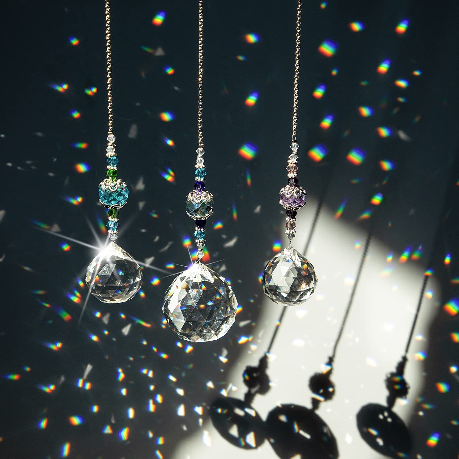 FOUORTUNATE-BEE Windspiel Kristall-Prismenkugeln als Regenbogen-Sonnenfänger, 3er-Set (3 St)