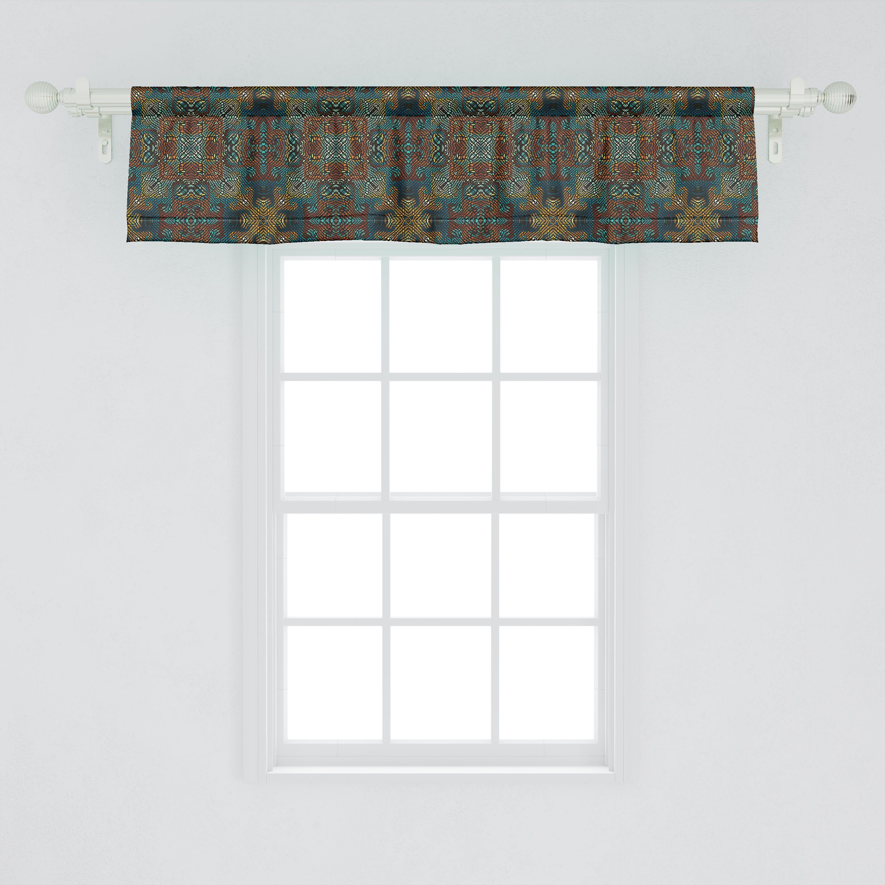 Volant Abstrakt Ethnical Dekor Vorhang Schlafzimmer Microfaser, mit Abakuhaus, Stangentasche, Küche Scheibengardine für Artverzierungen