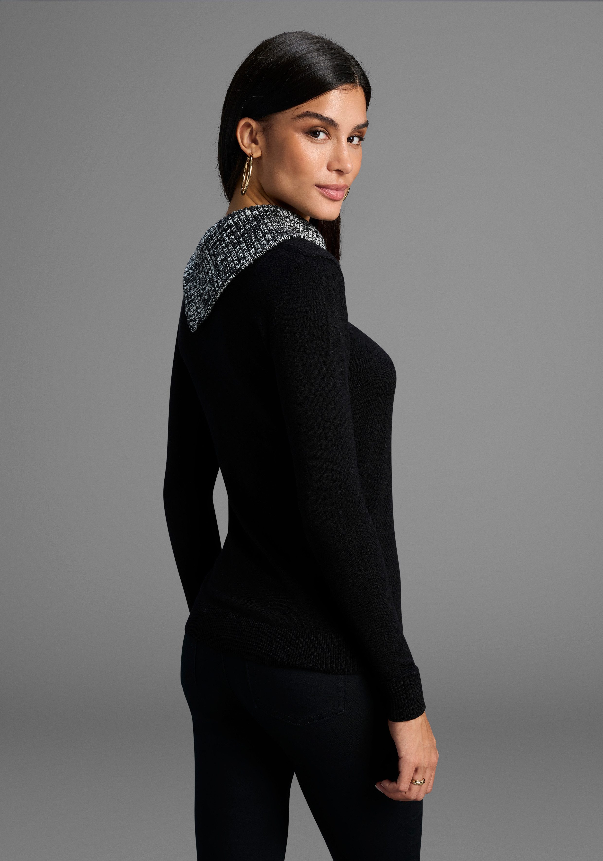 Bruno Banani Strickpullover mit offenem Rollkragen günstig online kaufen