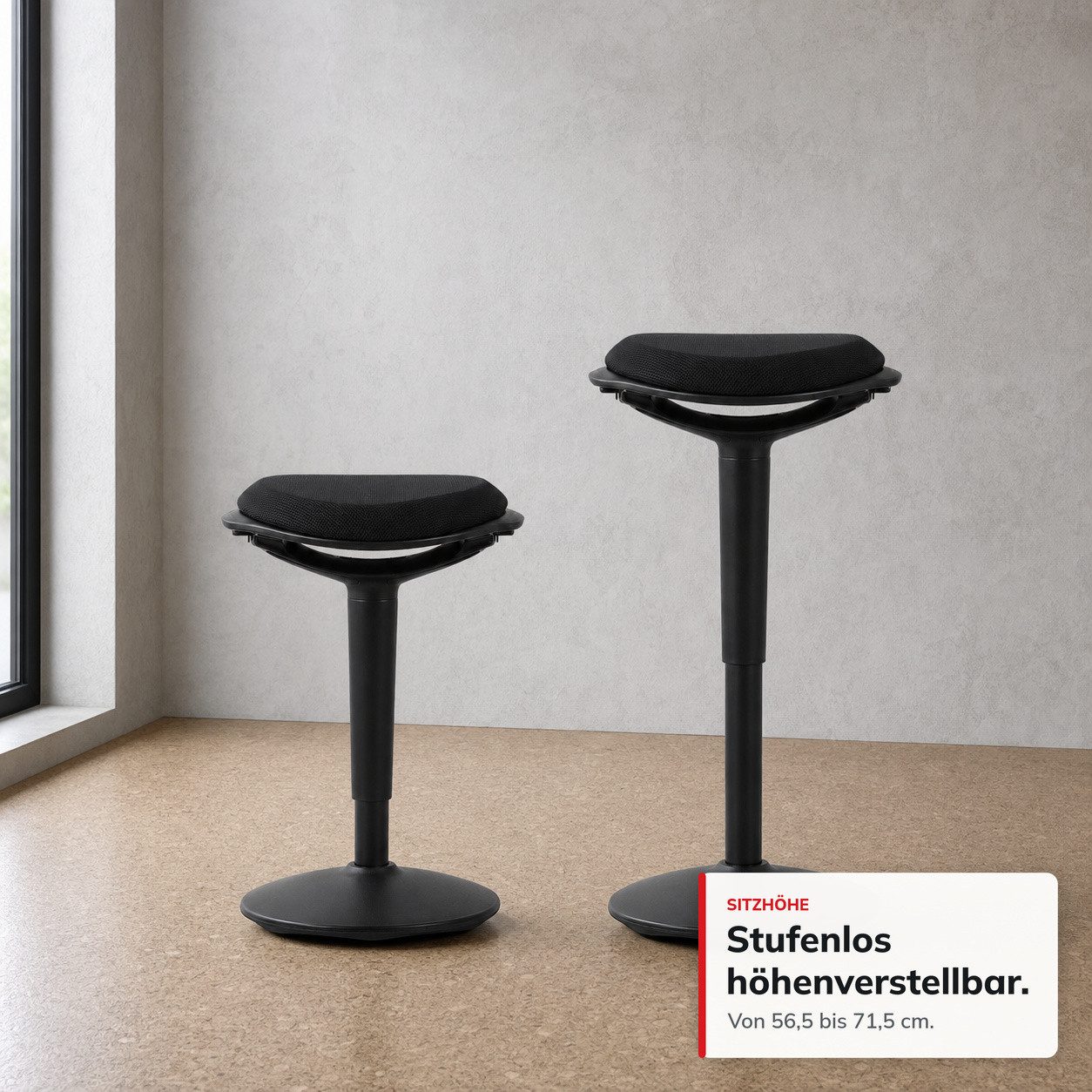 Floordirekt Sitzhocker Ergonomischer Elio höhenverstellbar 360° drehbar mit Wippfunktion, Ergonomisches Design – Bild 3 von 5
